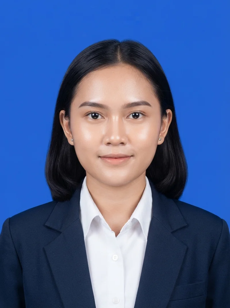 Contoh pas foto 3 × 4 dengan latar biru yang sudah diganti